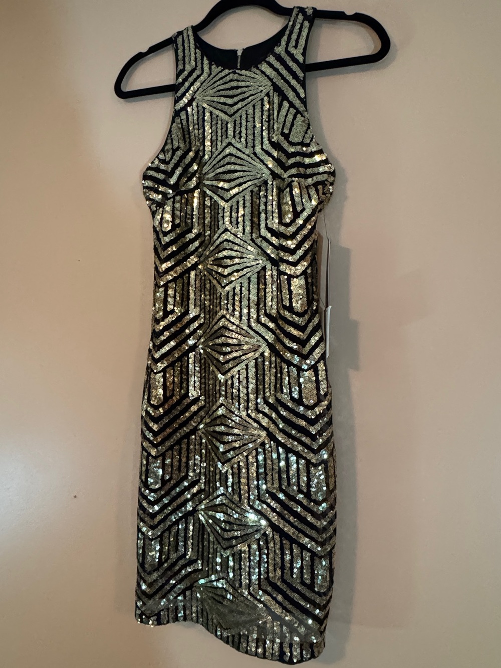 Lulu's Gold and Black Sequin Geometric Mini Dress - Picture 6 of 11